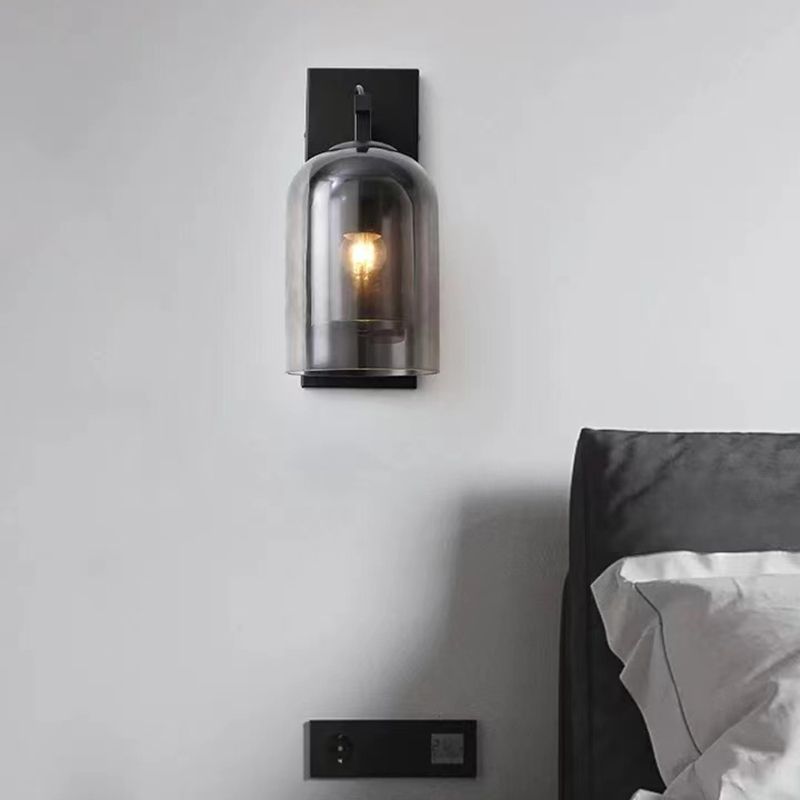 Dome Shape Wall Sconce Modern Style Glass 1 Light Sconce in Black and Grey