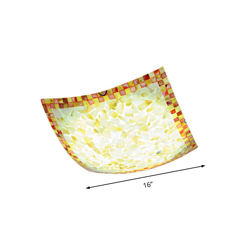 Plafonnier LED en mosaïque Tiffany, Beige/blanc/gris clair, carré incurvé, 12/16 pouces, pour couloir