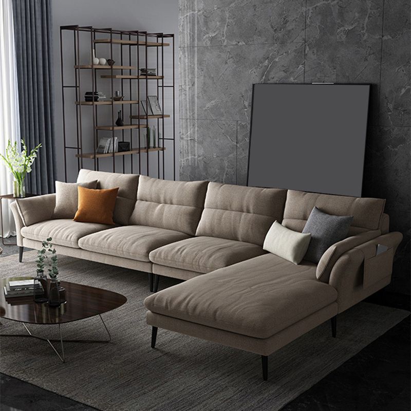 Flared Arm Fabric Sectional with Storage 4-seater Sofa & Chaise