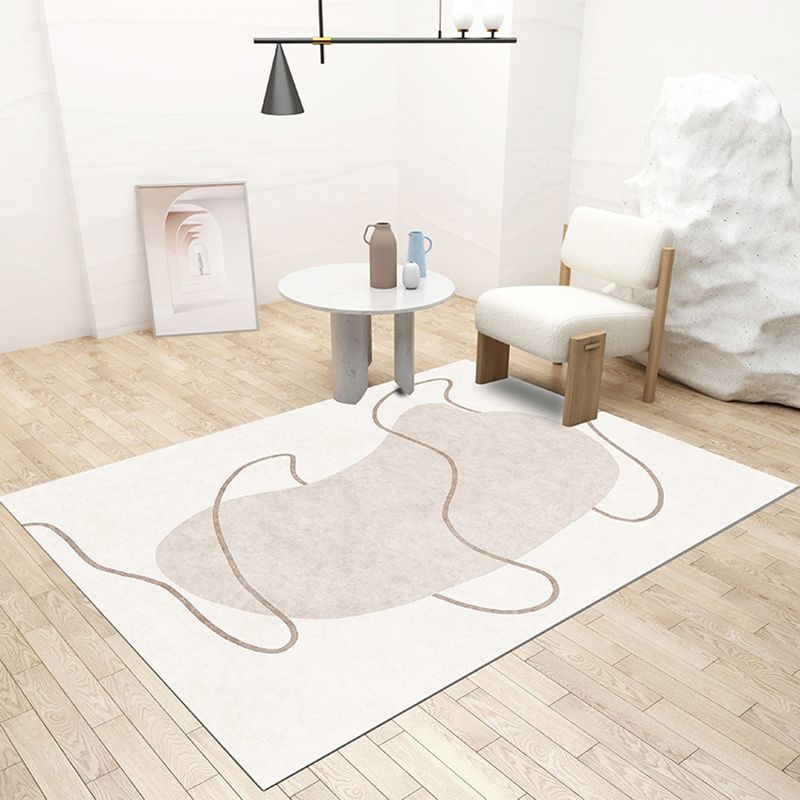 Light Brown Line Rug Polyester Simple Rug Non-Slip Backing Rug for Home Decor