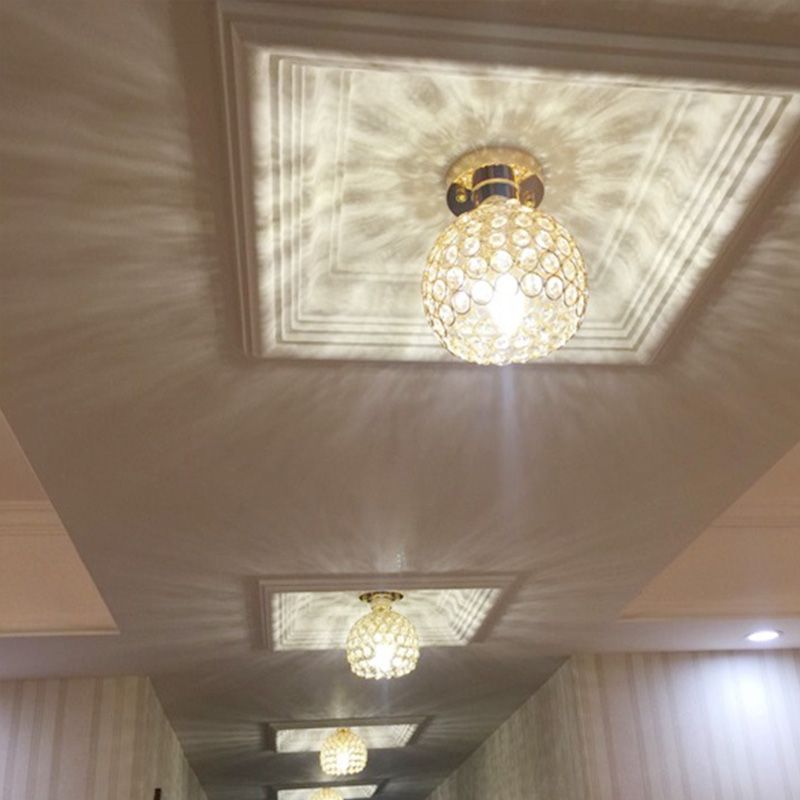 Lámpara de techo moderna de 1 luz con montaje empotrado de cúpula de cristal para pasillo