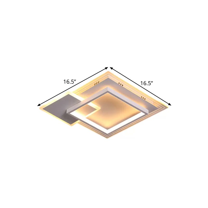 16.5"/20.5" W Metal Square Flushmount Contemporary LED White Ceiling Lighting in Warm/White Light