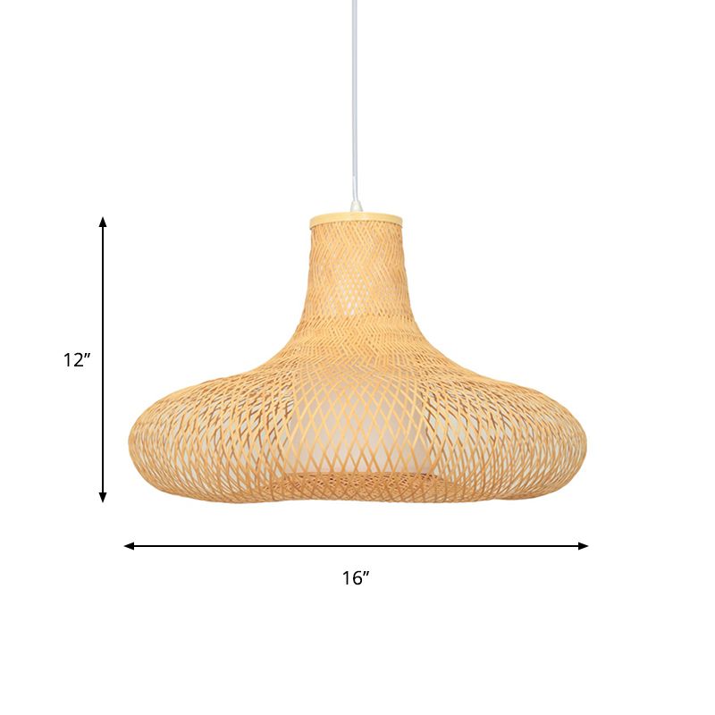 Weave Suspension Pendant Contemporary Bamboo 1 Bulb Wood Hanging Light Kit, 16"/19.5" Wide