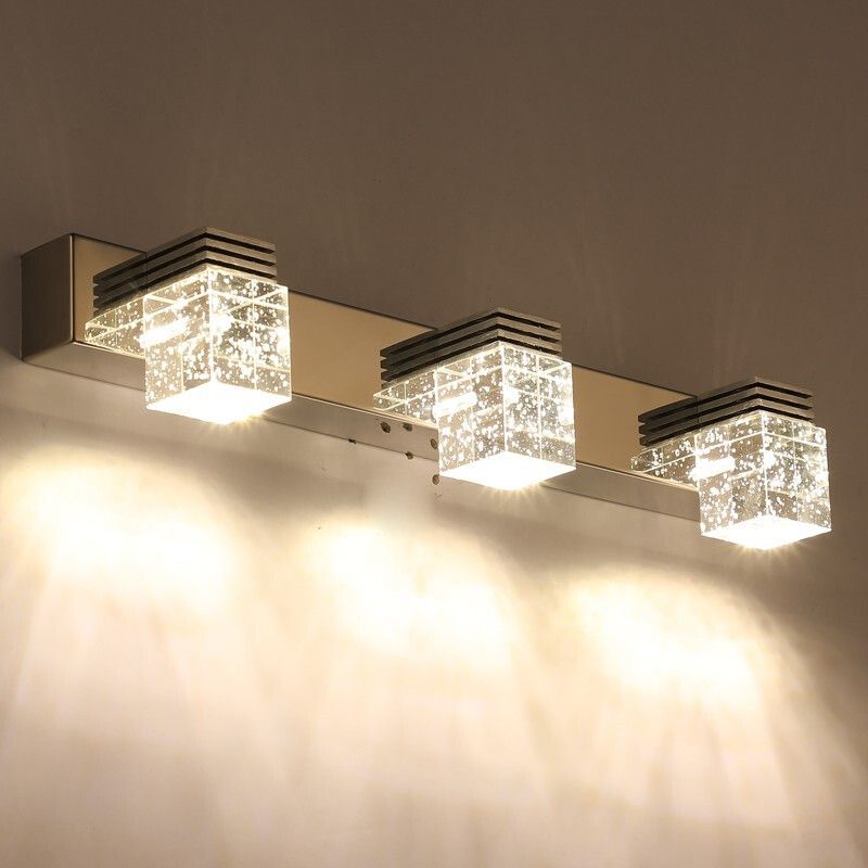 Seeyy K9 Crystal Cube ijdelheid SCONCE Hedendaags nikkel LED -wand gemonteerd licht voor bad