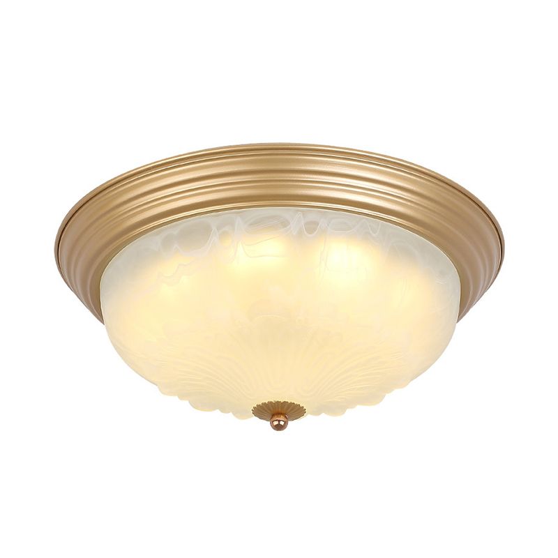 3-Light Frosted Glass Flush Ceiling Light Colonial Style Dome Bedroom Flushmount Lighting