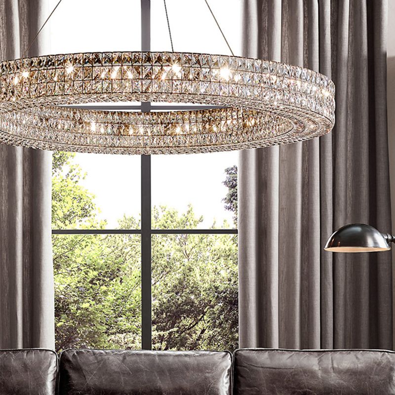Lampadario circolare di cristalli leggeri di lusso moderno per soggiorno per soggiorno