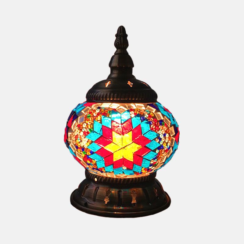 1 Head Globe Table Lamp Traditional Red/Orange/Light Blue Stained Class Nightstand Lamp for Bedroom