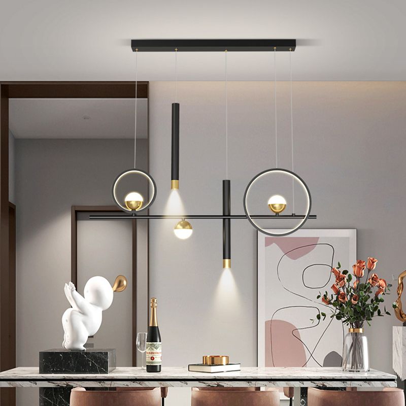 Luce a sospensione dell'isola a led nera nella moderna luce a sospensione lineare in alluminio in alluminio con ombra silicone