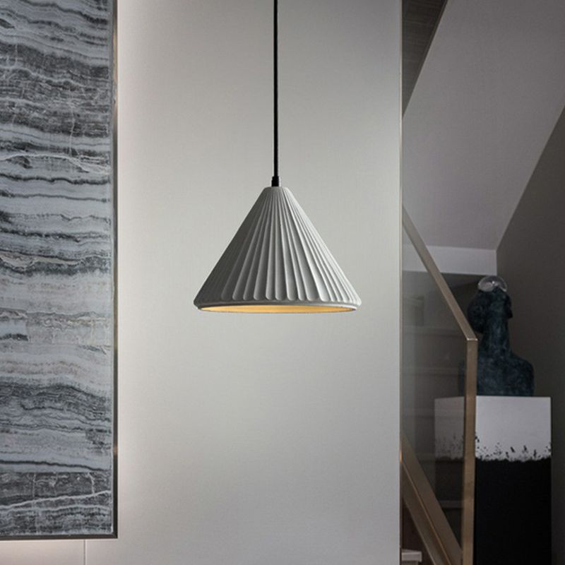 Cement Conical Pendant Ceiling Light Macaron Single Suspension Light Fixture for Living Room