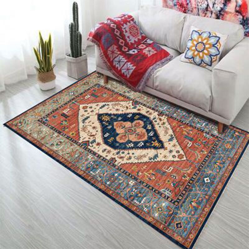 Retro Medallion Pattern Carpet Polyester Area Rug Non-Slip Backing Indoor Carpet for Living Room