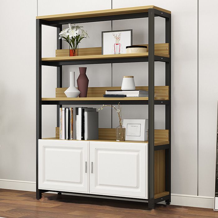 Metal Engineered Wood Shelf Bookcase Modern Home Open Book Shelf with 2 Doors
