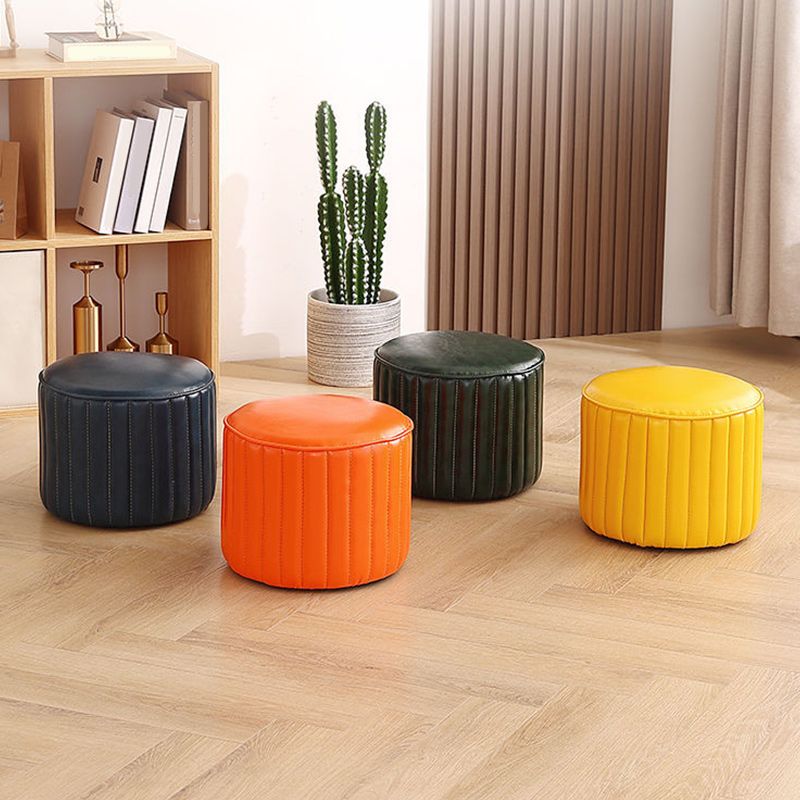 Modern Pouf Ottoman Faux Leather Upholstered Solid Color Cylinder Shape Ottoman