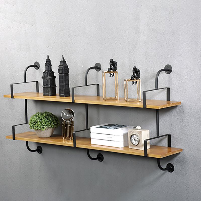 Metal and Wooden Shelf Bookcase Floating Open Wall Mounted Book Shelf for Study Room