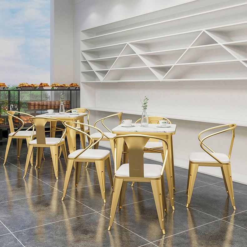 Industrial Dining Table White Sintered Stone Table with Gold Sled Base for Dining Room
