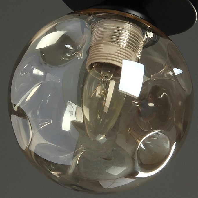 Sphere Shape Flush Light Modern Style Glass 1 Light Flush Ceiling Light in Black / Amber