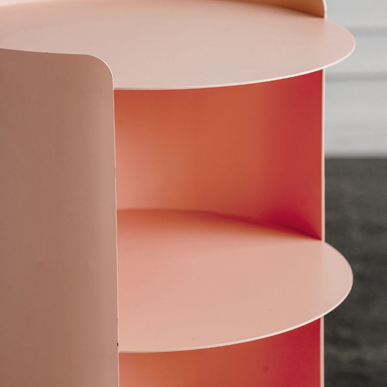 Mid-Century Round Side End Table Metal End Slide Table with Shelf