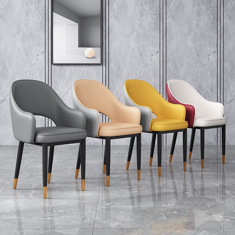 Glam Open Back Dining Arm Chair Leather Dining Chair for Kitchen