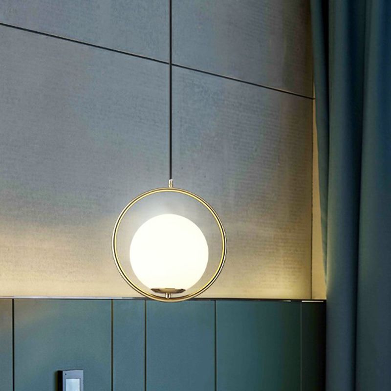 Globe Dining Room Suspension Lamp Milky Glass 1 Bulb Modern hanglamp met koperen lus