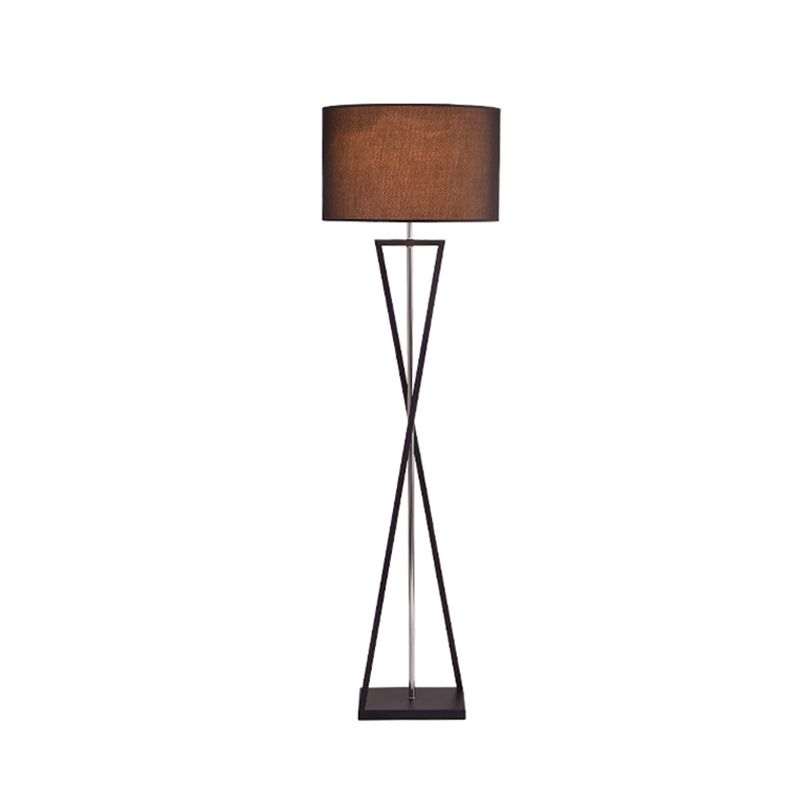 Crossing Line Iron Stand Up Lamp Modern 1 Bulb White/Black/White-Black Reading Floor Lamp with Drum Fabric Shade