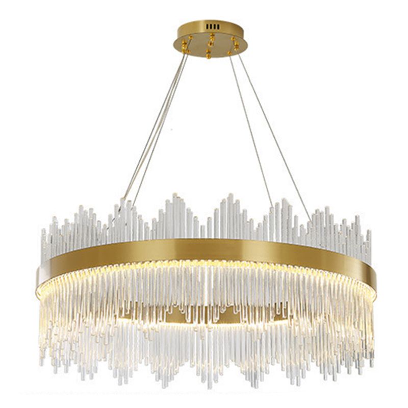 Modern Simplicity Drum Pendant Chandelier Clear Crystal Glass Hanging Light Fixture for Living Room