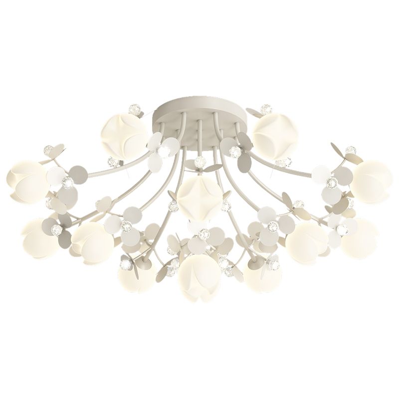Modern Crystal Flush Mount Flower Shape Ceiling Light with Plastic Shade for Living Room