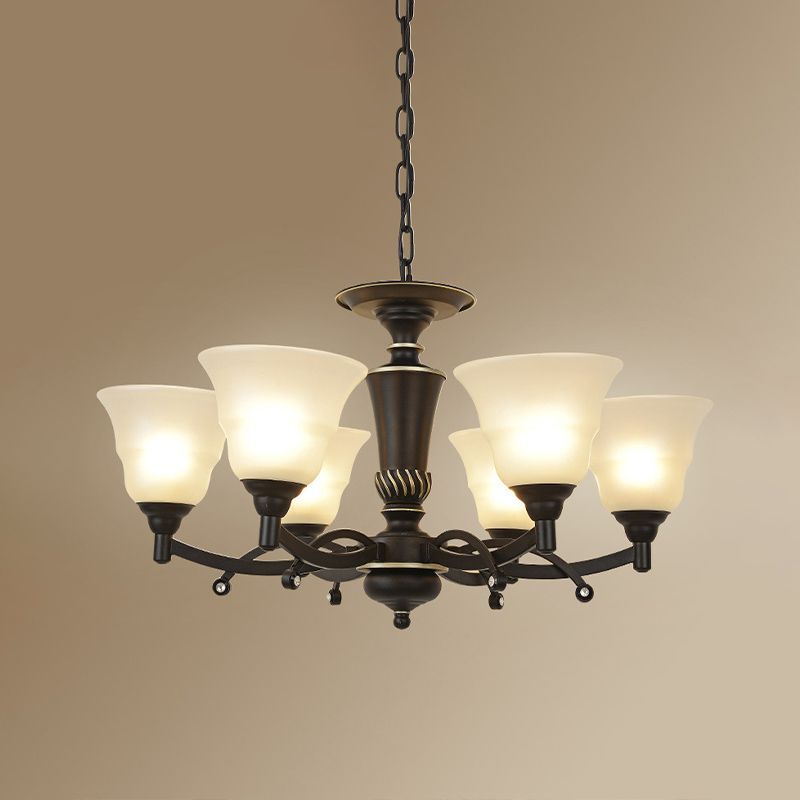 6/8 bulbi il lampadario illuminazione in vetro smerigliato in vetro sospeso in nero per soggiorno