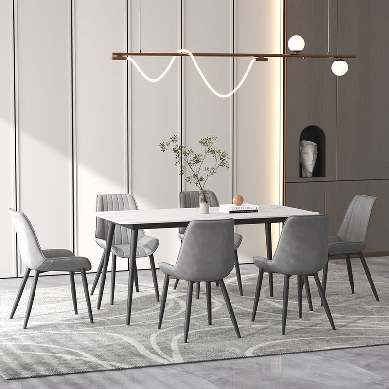 Contemporary Sintered Stone Top Stand Rectangular Dining Set White Standard Dining Set for Kitchen