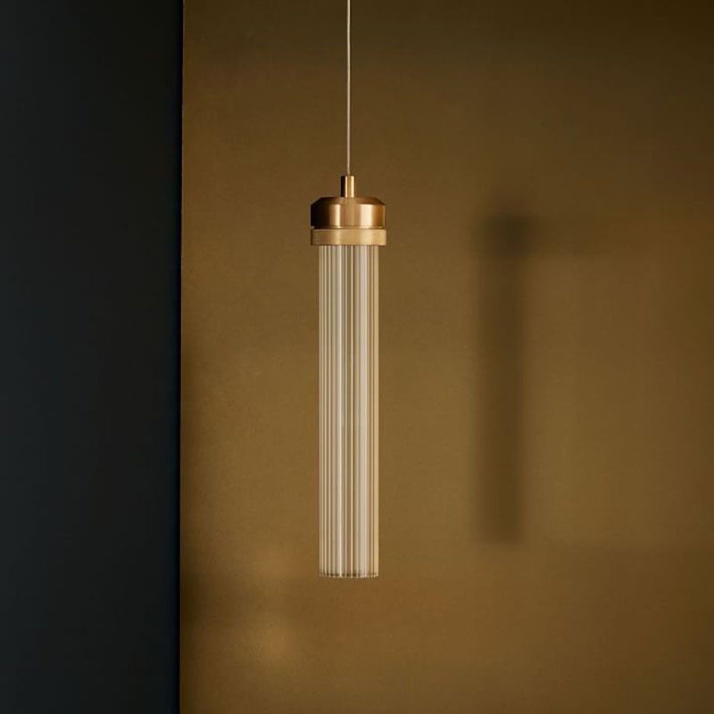 Contemporary Glass Hanging Light 1-Light Cylinder Suspension Pendant for Bedroom
