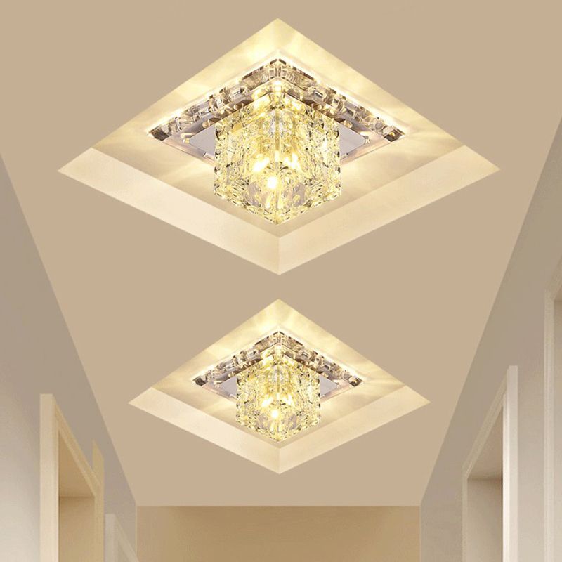 Cubic Corridor Flushmount Light Clear Crystal Modern Surface Mounted Led Ceiling Light