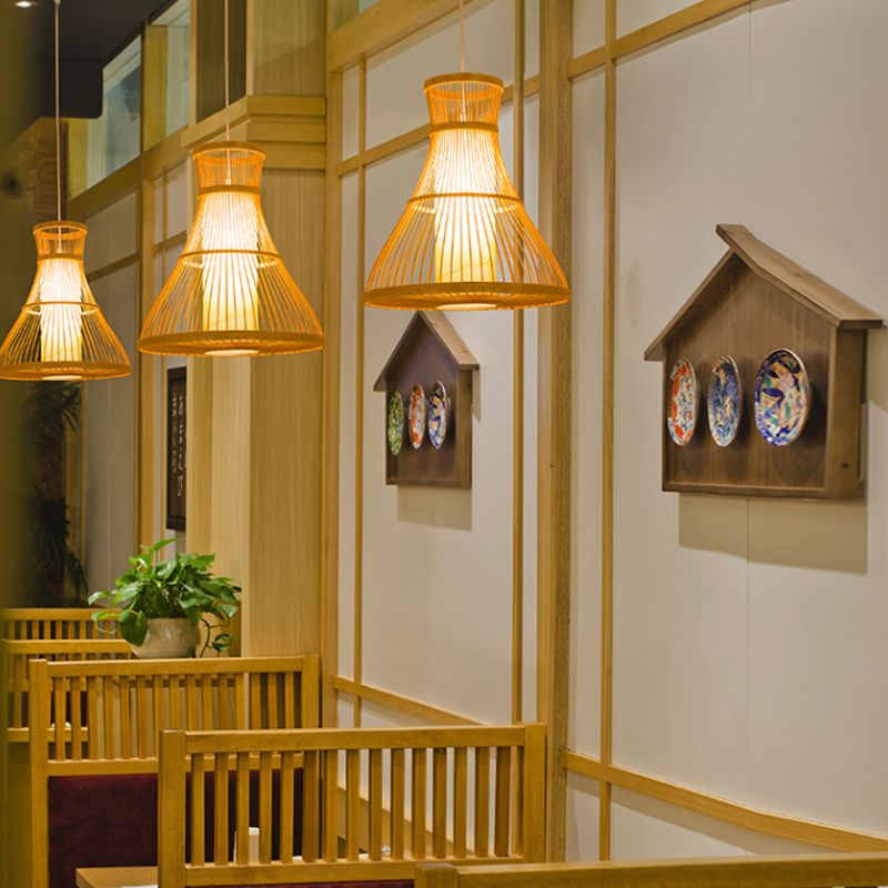 Luz de techo de trompeta Modernismo de bambú 1 bombilla de 12 "/16" de ancho de madera de ancho lámpara de luz