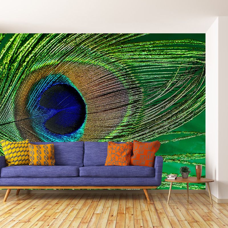 Minimalism Peacock Feather Wall Murals Moisture Resistant Wall Covering for Bedroom