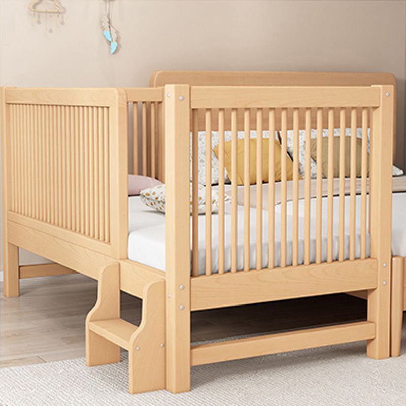 Scandinavian Beech Wood Nursery Bed Natural Nursery Crib with Guardrail