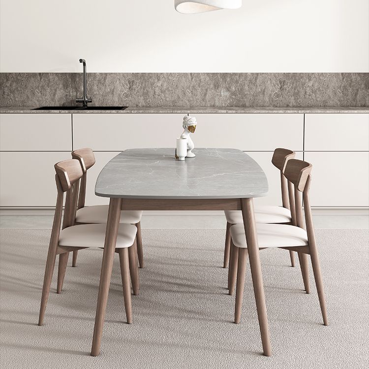 Mid-century Dining Table Stone Top Dining Table with Solid Wood Base