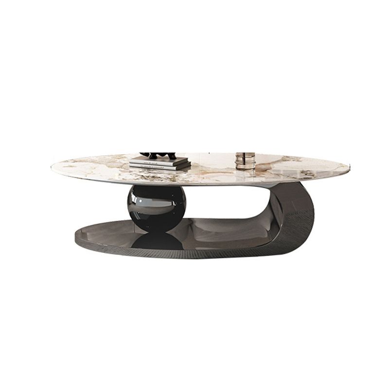 27" Wide Glam Cocktail Table Slate Oval Coffee Cocktail Table