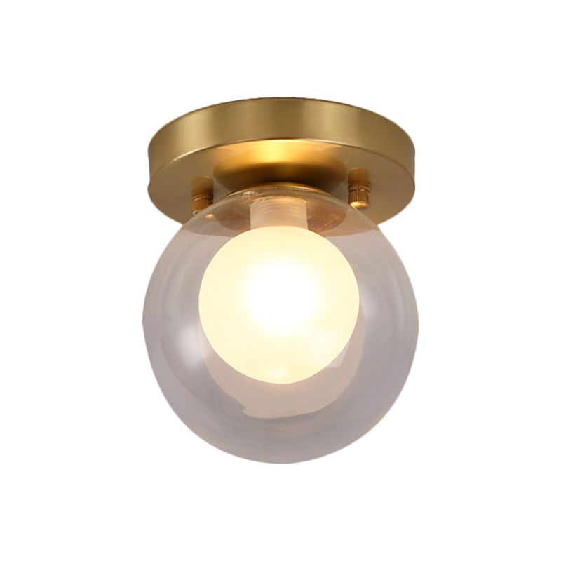 Apparecchio per montaggio a incasso a doppia sfera in vetro trasparente e opale con lampadina singola in ottone