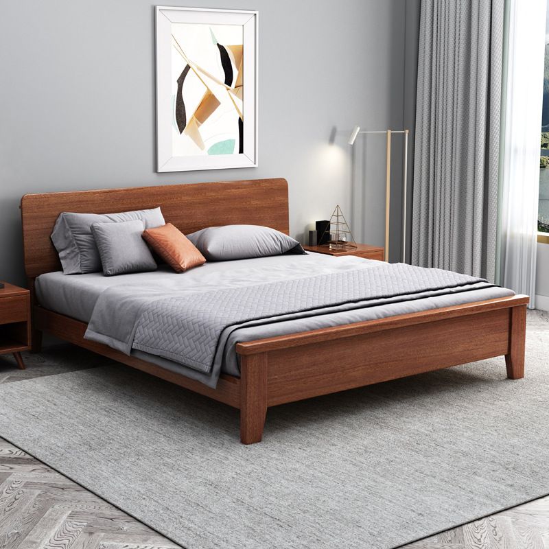 Queen Bed 43.3 Inch High Walnut Panel Bed in Brone with 4 Legs