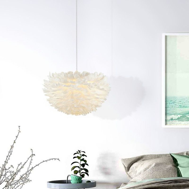 Hemispherical Living Room Feather Pendant Light Feather 1-Light Modern Suspension Light Fixture