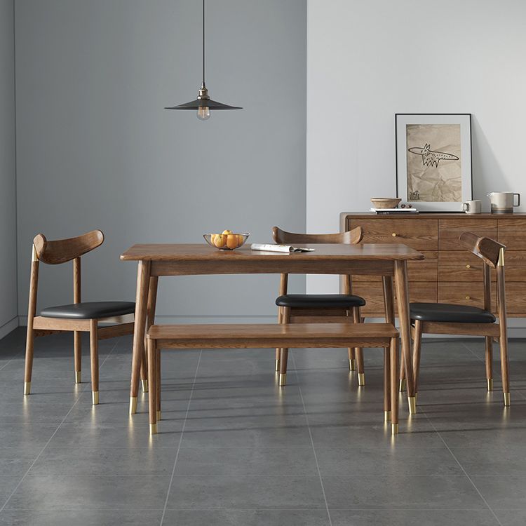 Contemporary Standard Brown Dining Table Solid Wood Rectangle Dining Table for Kitchen