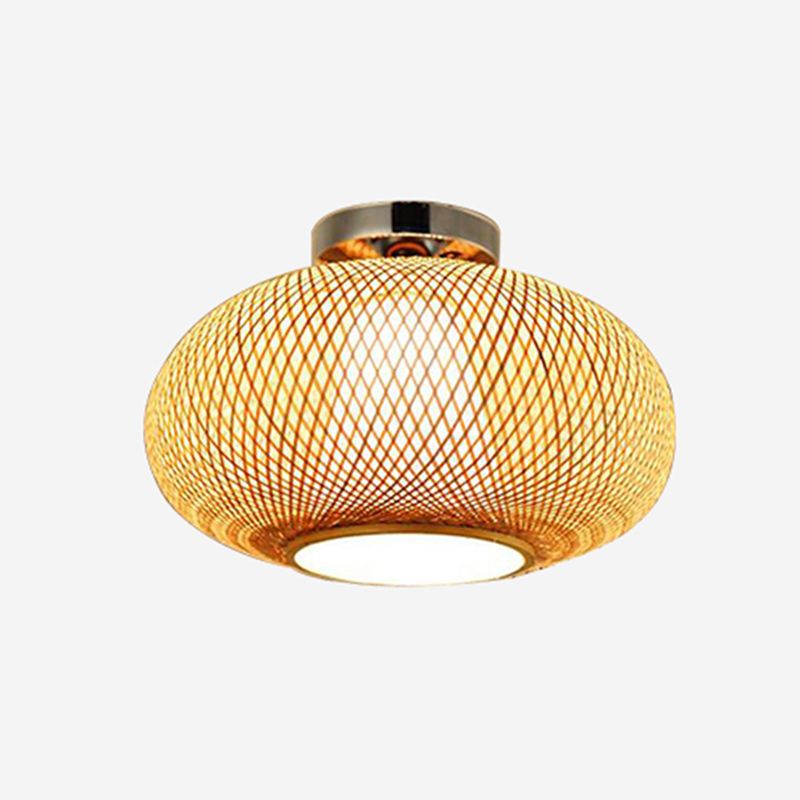 Japanese Bamboo Flush Mount Lighting 1-Light Ceiling Light Fixture for Tea-house