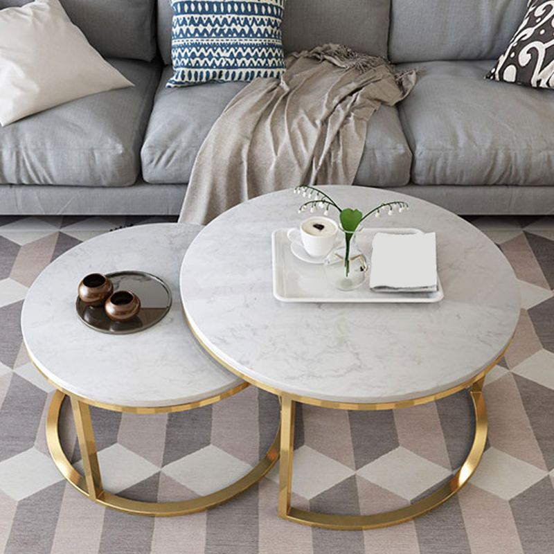 Frame Glam Simple Coffee Table Marble Round Cocktail Table Set