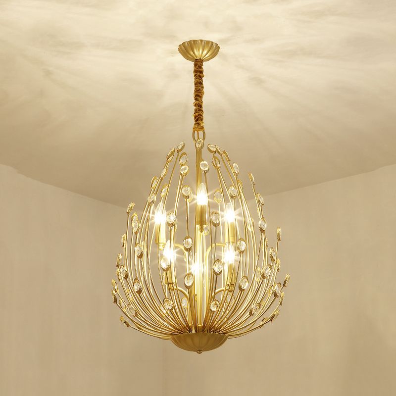 Kristallgold hängend Kronleuchter ovoid geformt florale Rebe 6 Glühbirnen Retro Stylish Pendant Light
