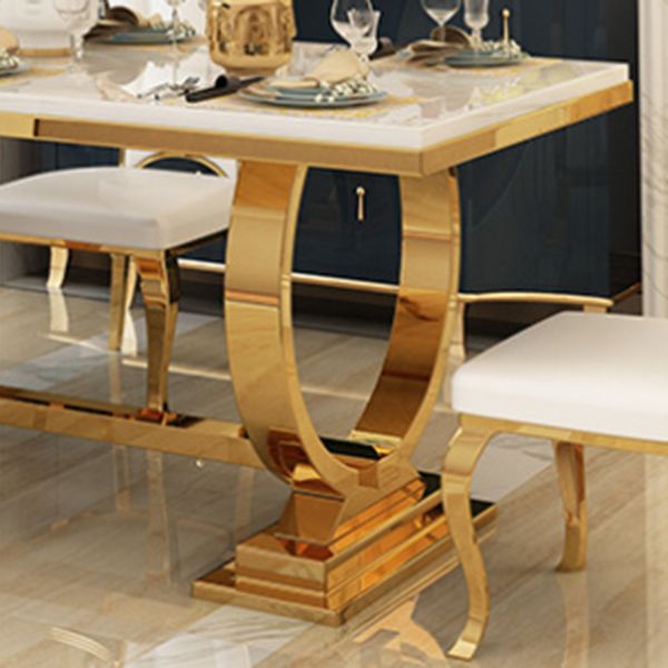 Glam Dining Faux Marble Table Dining Rectangle Table with Metal Base for Home Use