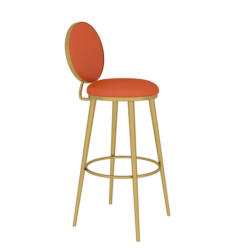 Glam Counter Bar Stool Backrest Leather Bar Stool with Footrest, Iron Base