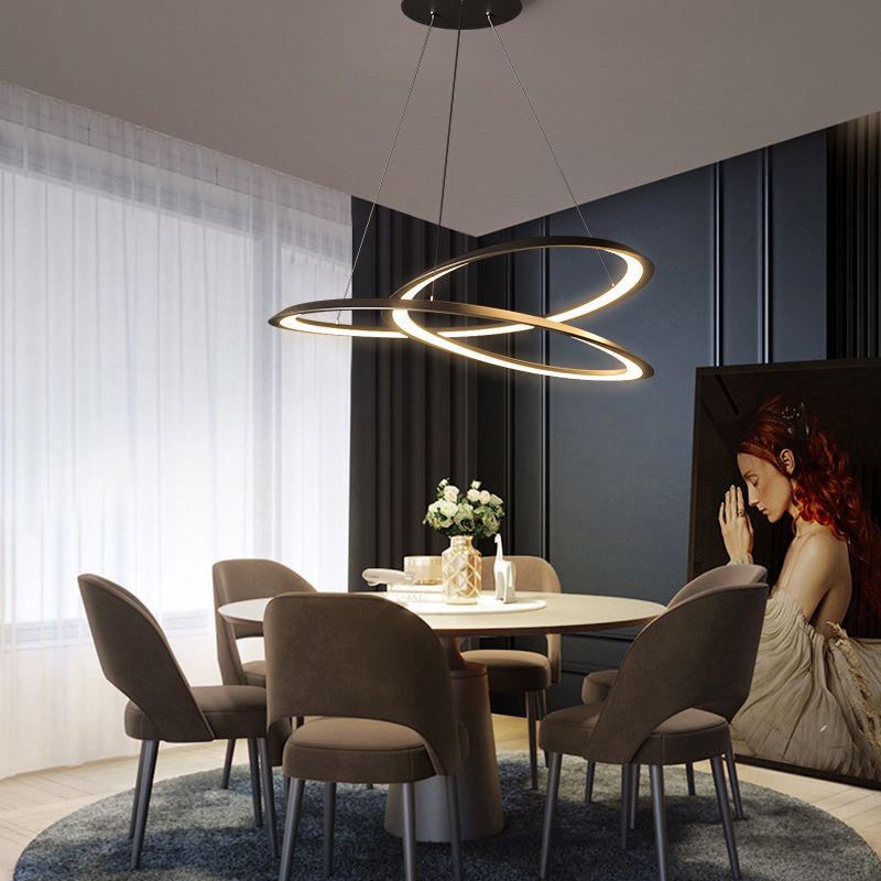 Contemporary Seamless Curves Chandelier Pendant Light Metallic Suspension Pendant Light for Living Room