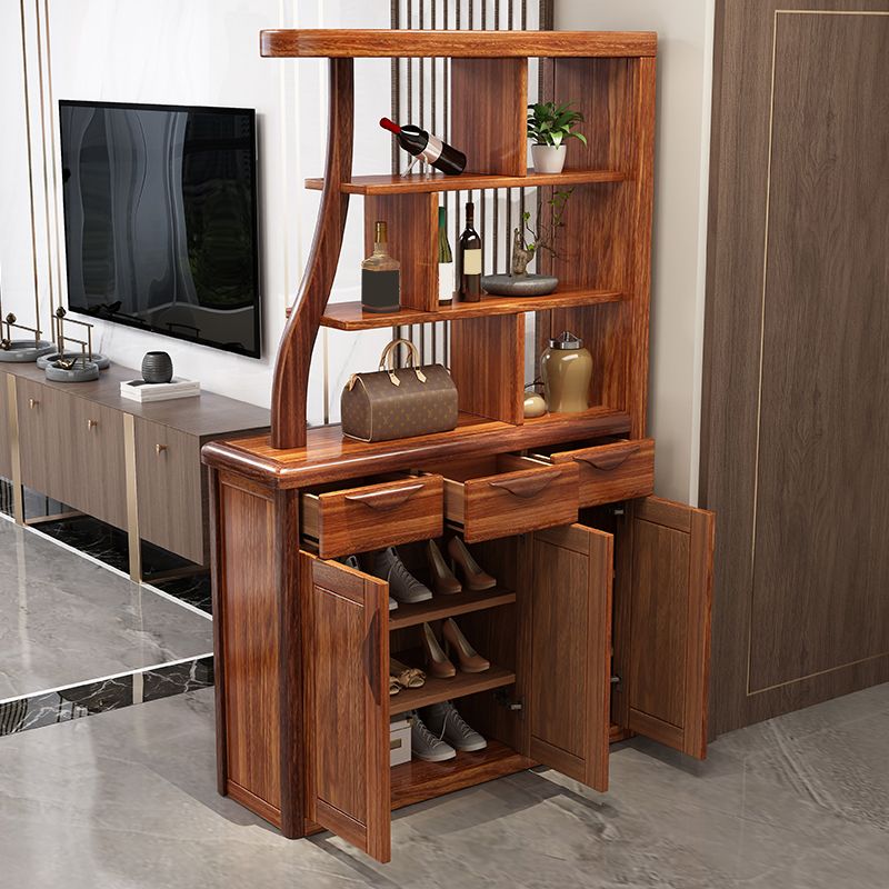 Solid Wood Cabinet in Brown 78.74" Tall Accent Cabinet with Drawers and Shelves