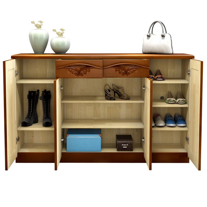 Modern Wood Accent Cabinet Grooves Rectangle Cabinet with Drawer