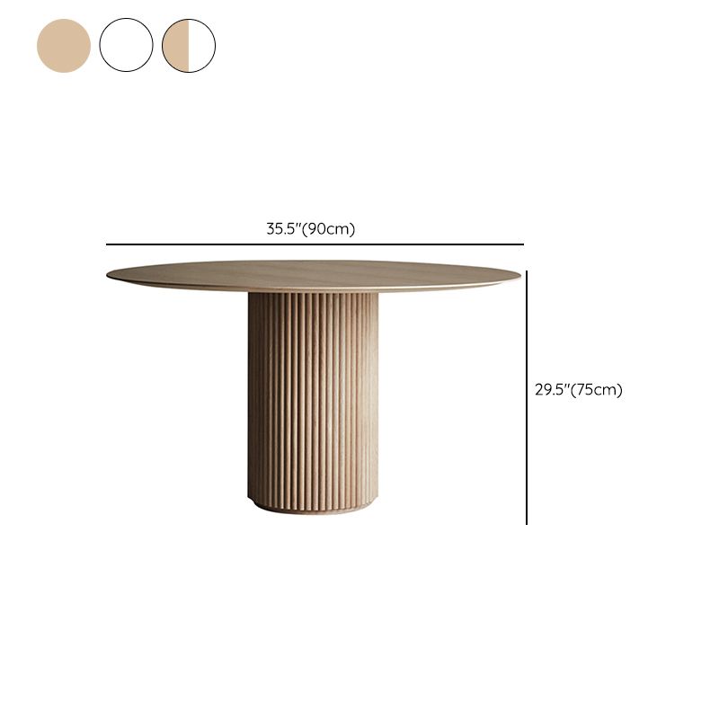 Modern Solid Wood and Stone Round Dining Table with Pedestal