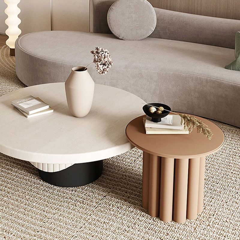 Contemporary Cocktail Table Pedestal Solid Wood Round Coffee Table