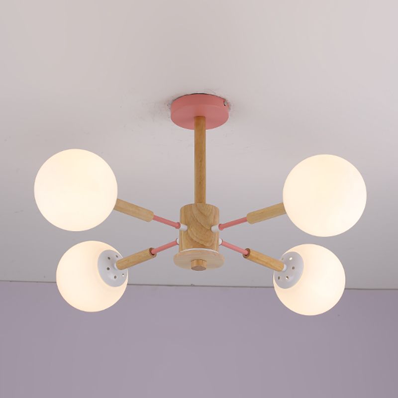 Modern Wood Chandelier Light Fixtures Globe Multi-Head Suspension Lamps for Living Room