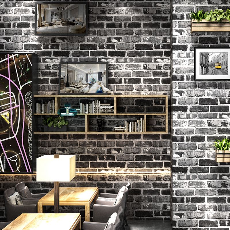 Industrial Brick Wallpaper Roll Dark Color Dining Room Wall Decor, 33' L x 20.5" W